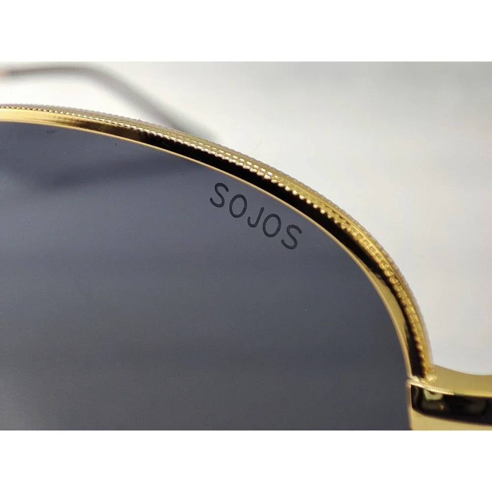 SOJOS SJ1072 C6 Geometric Square Sunglasses Gold Metal Black Lens 52-21-146